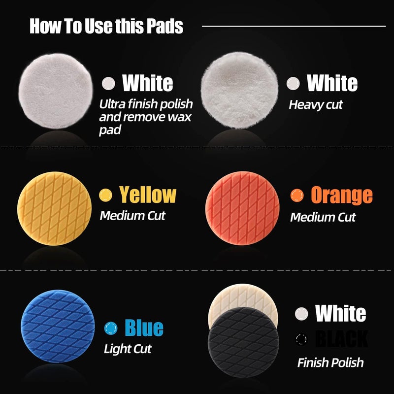 ZFE Buffing Polishing Pads, 7Pcs 7"(180mm) Waffle Foam Buffing Pads Polishing Pads Wool Pad Kit for 7Inch Backing Plate RO/DA/GA Car Polisher Boat Compounding, Polishing and Waxing - Image 2